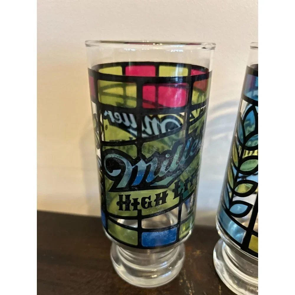Set of 6 Anchor Hocking Beer Glass Circa 1970 Tumblers Stain Glass 6.5